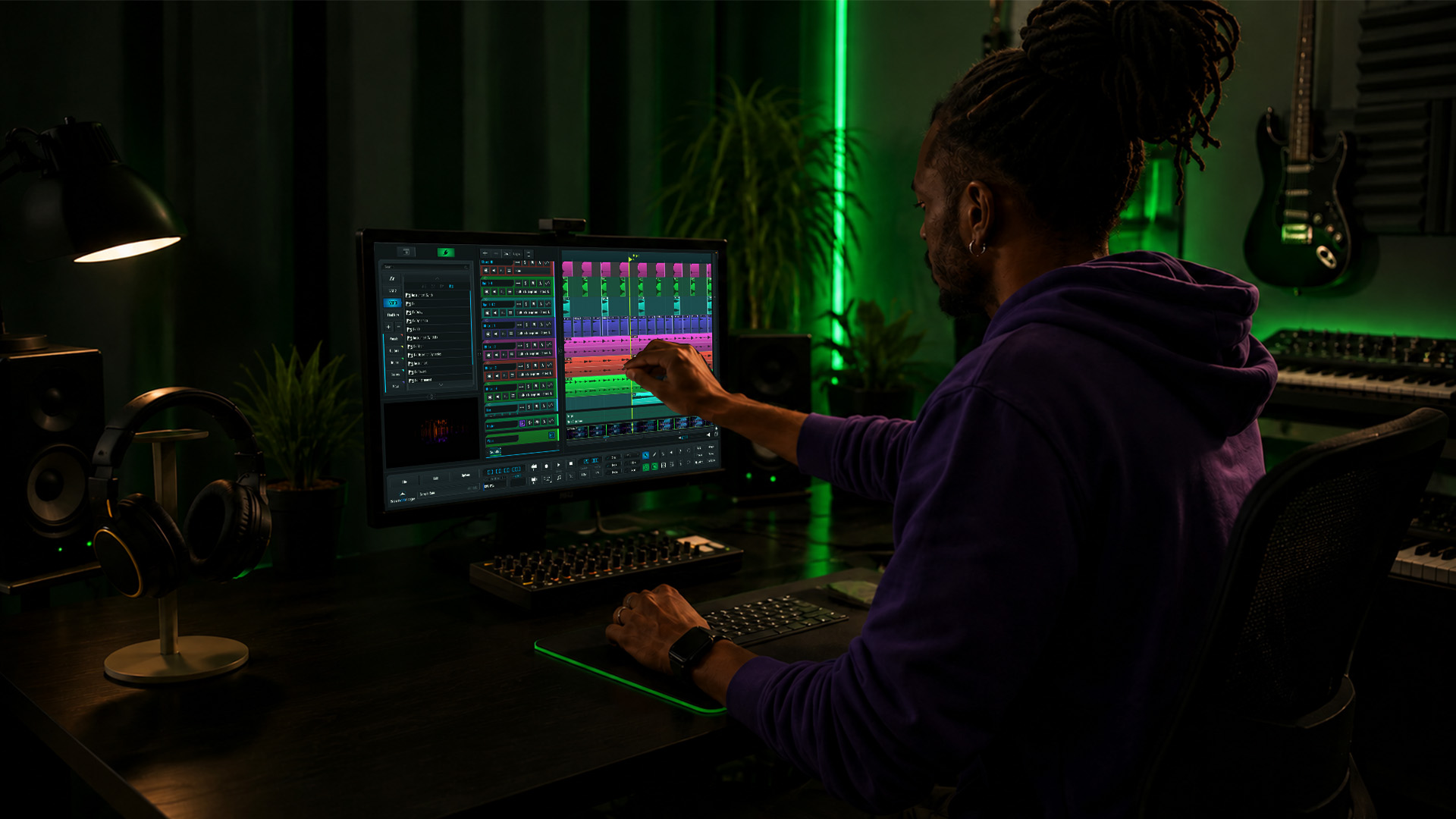 A mix engineer adjusting a high-pass filter on a computer