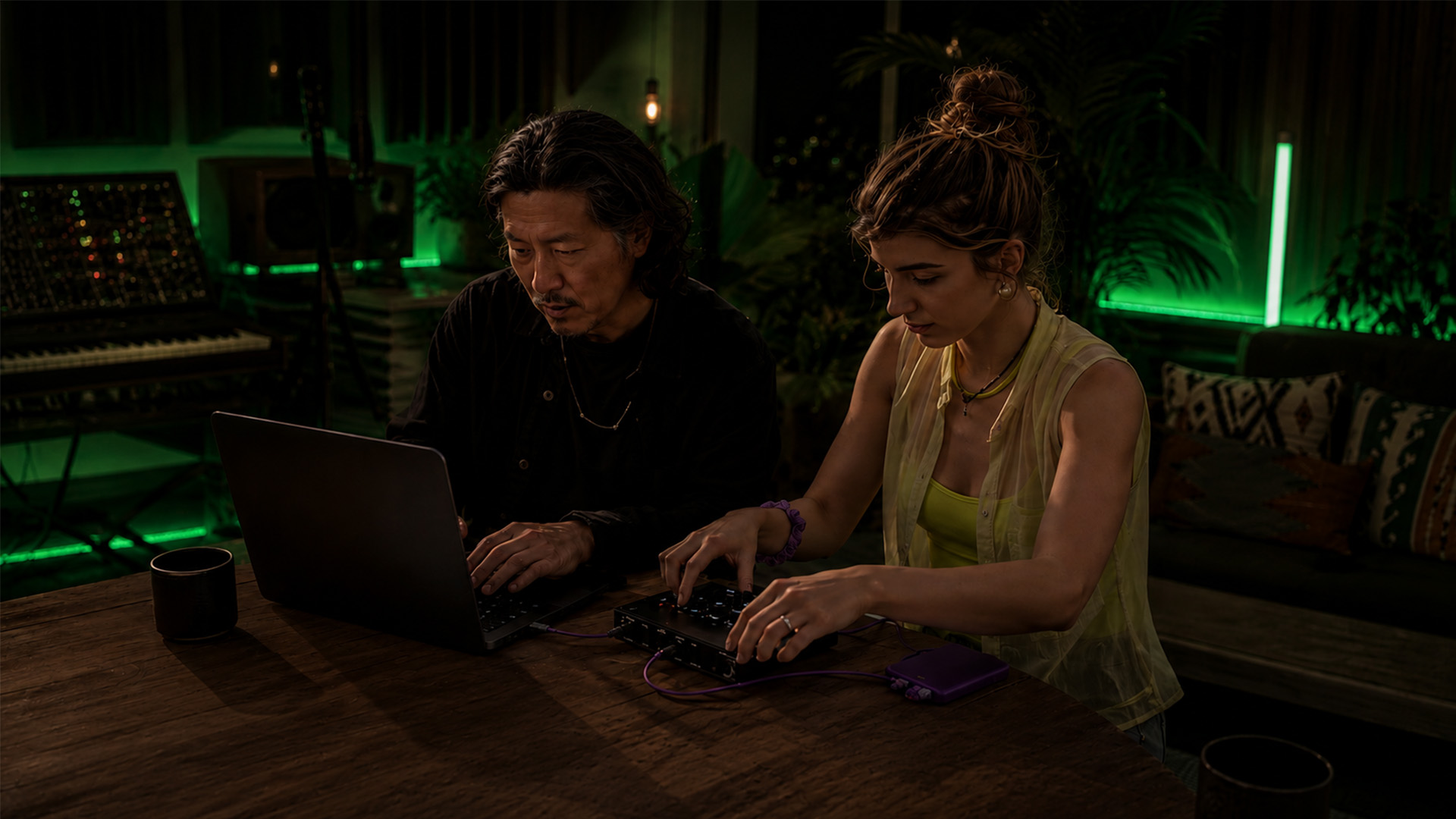 Collaborators configuring virtual music session gear