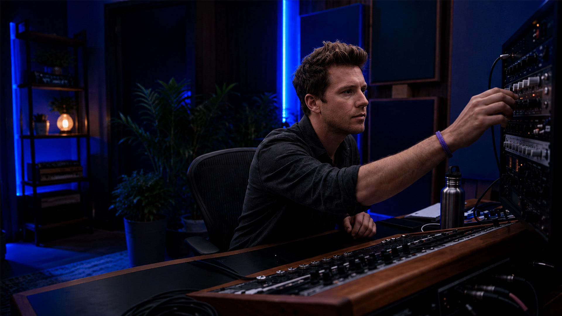 A music producer adjusting vocal processing controls