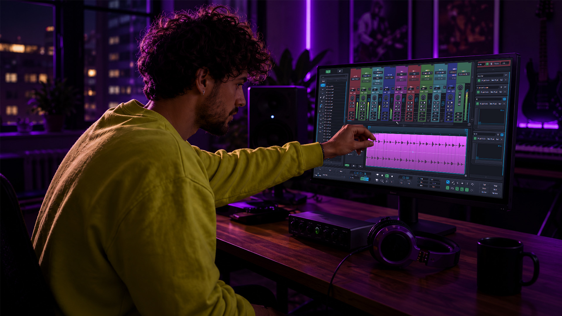 Hands adjusting a vocal plugin chain on a computer