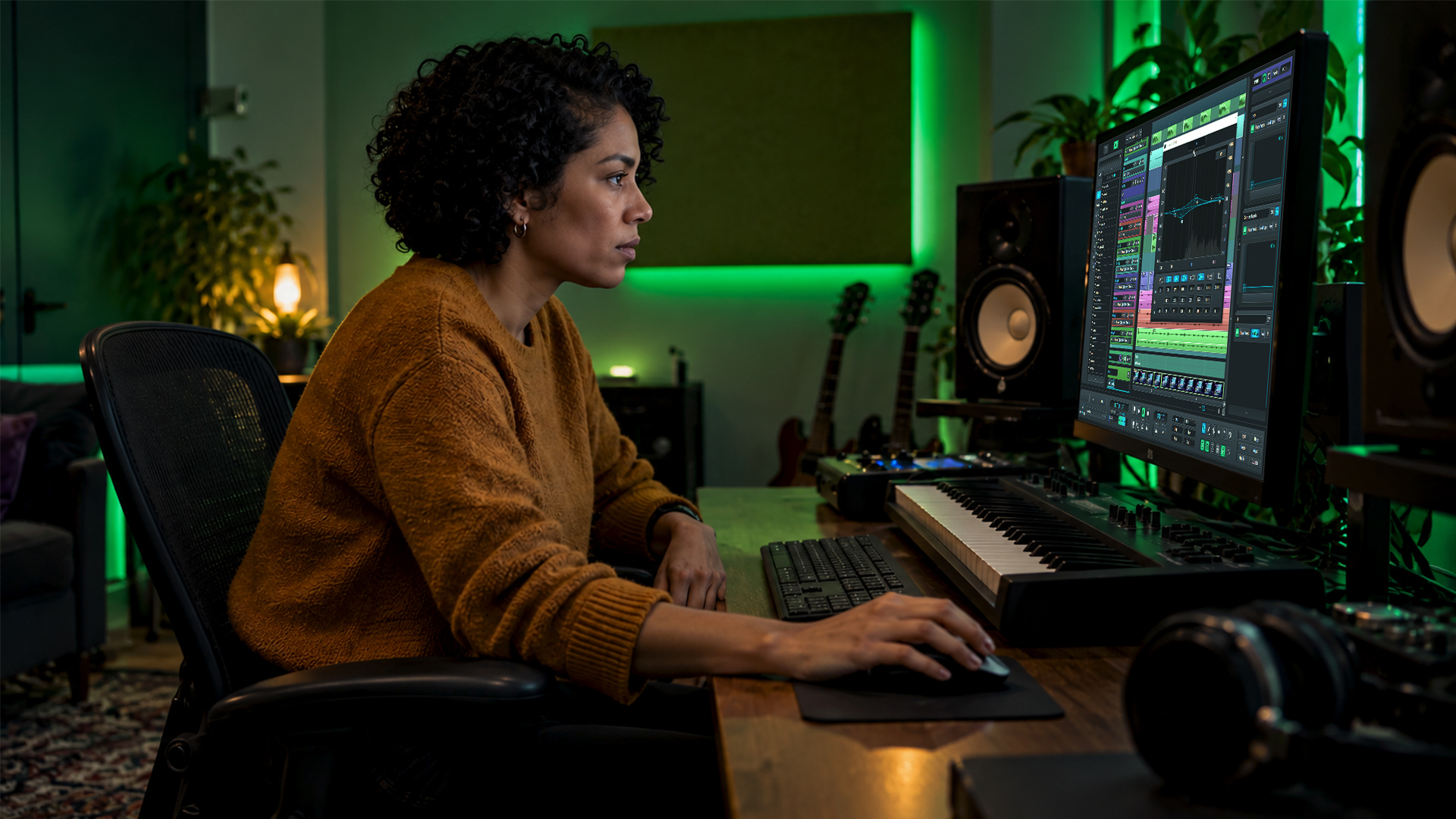 A producer using plugins in SoundBridge: DAW