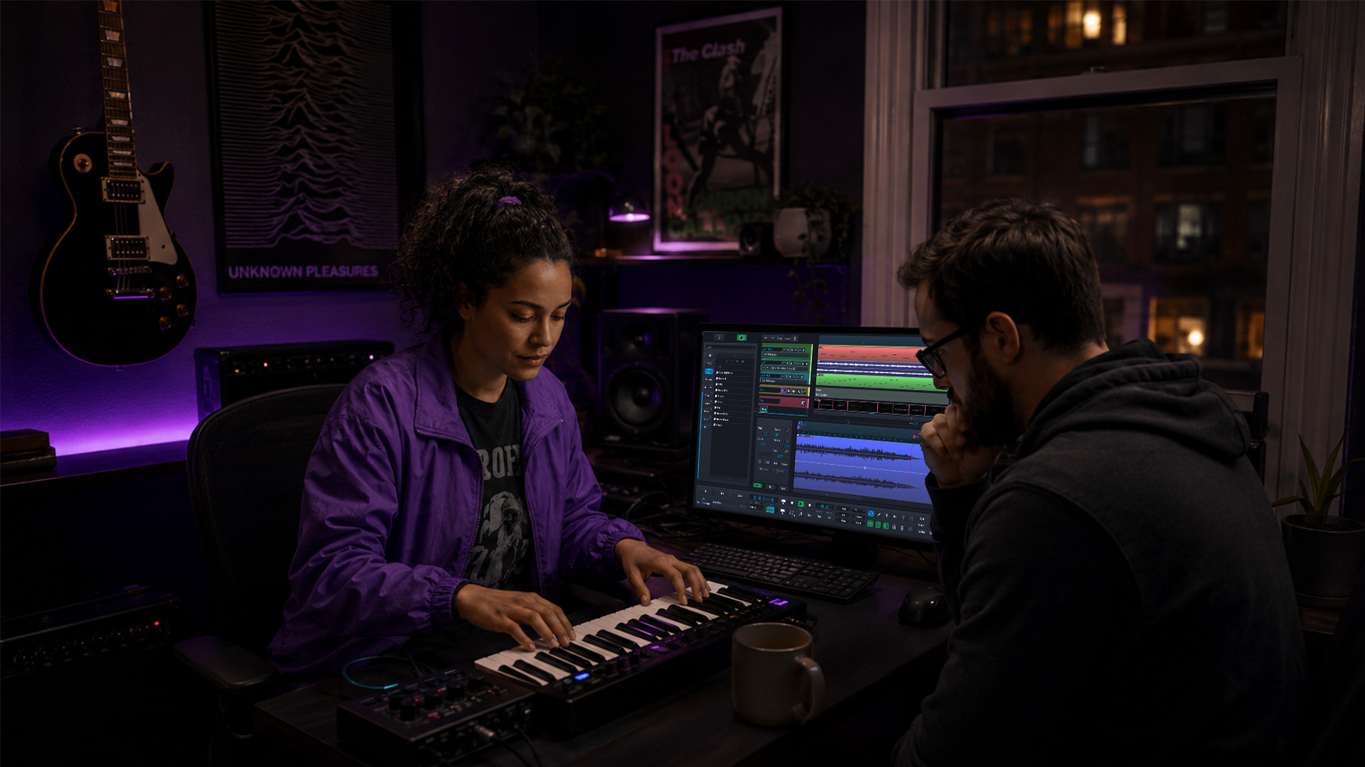 A producer working on music in a studio